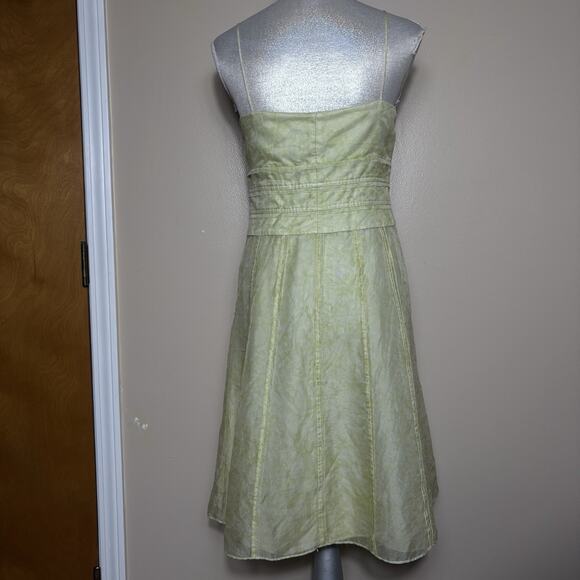 ANN TAYLOR Lime Green Silk Dress Size 4 Spaghetti Straps Coquette Wedding Pastel - Picture 3 of 15